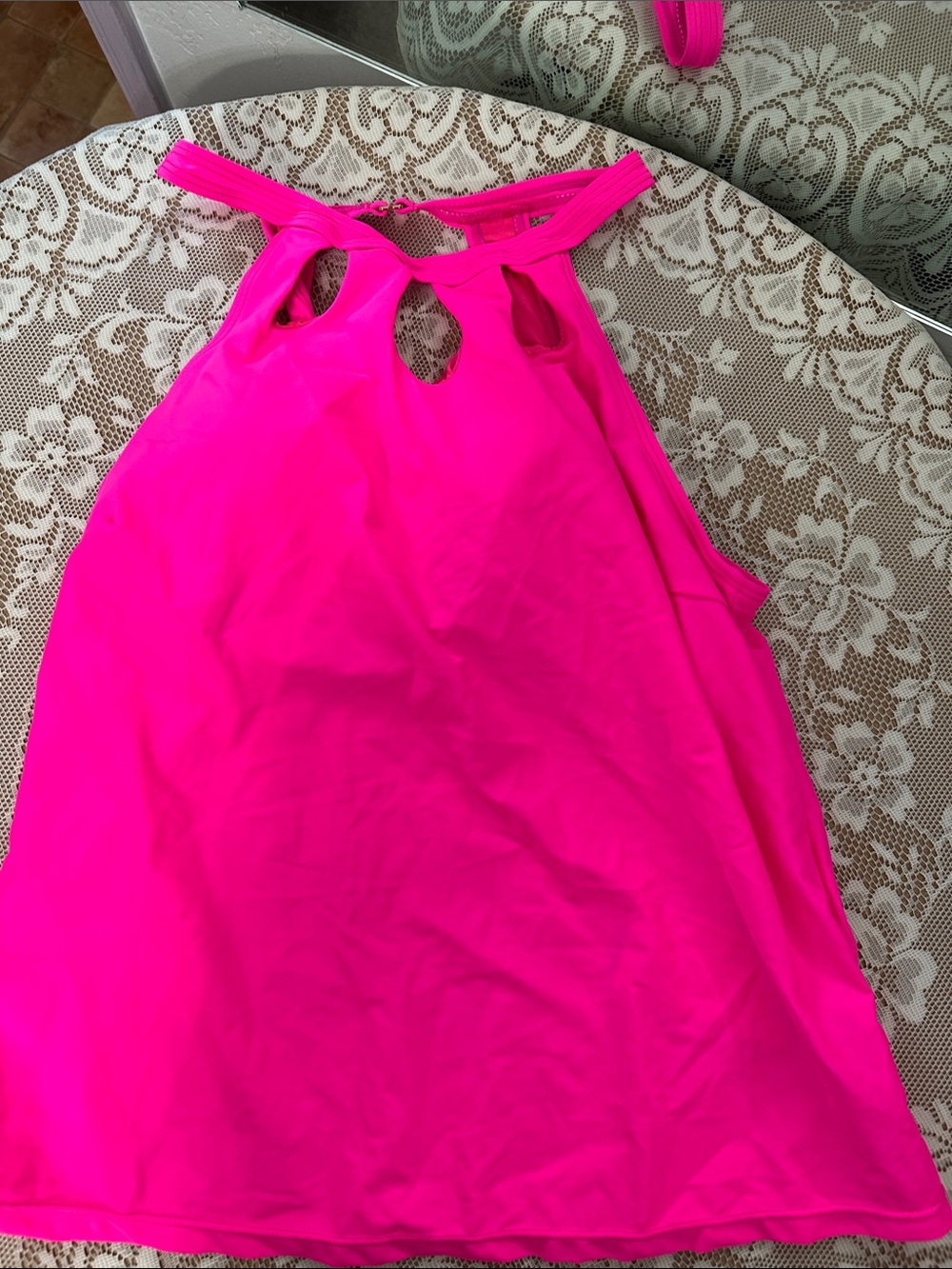 Women's Neon Pink Halter Tank Top with Keyhole Detail